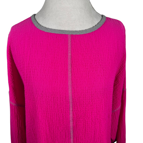 IC by Connie K Pink Crinkle Tunic Top Side Pocket Artsy Lagenlook size XL - Picture 2 of 10